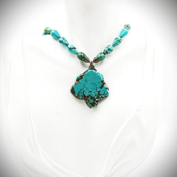 VINTAGE Sterling Silver Hubei Turquose Beads & Pendant Necklace - Picture 6 of 7